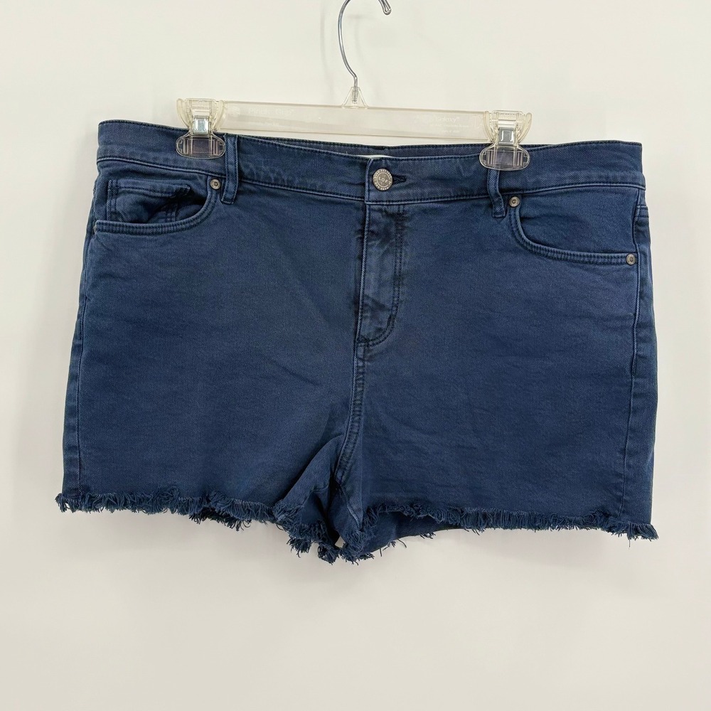 LOFT‎ Blue Denim Frayed Raw Hem Shorts Size 14 32 Stretch Mid Rise 495291 SU20